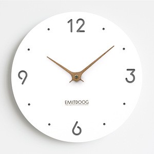 EMITDOOG Modern Design White Wall Clock Round Quartz Wooden Walnut Hands Clock for Home Decor
