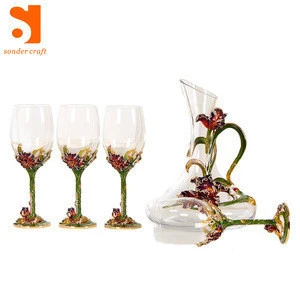 Enameled and Jeweled Bohemian Crystal Wine Decanter Set Luxury Home Accessories Wedding favors Gifts for Guests