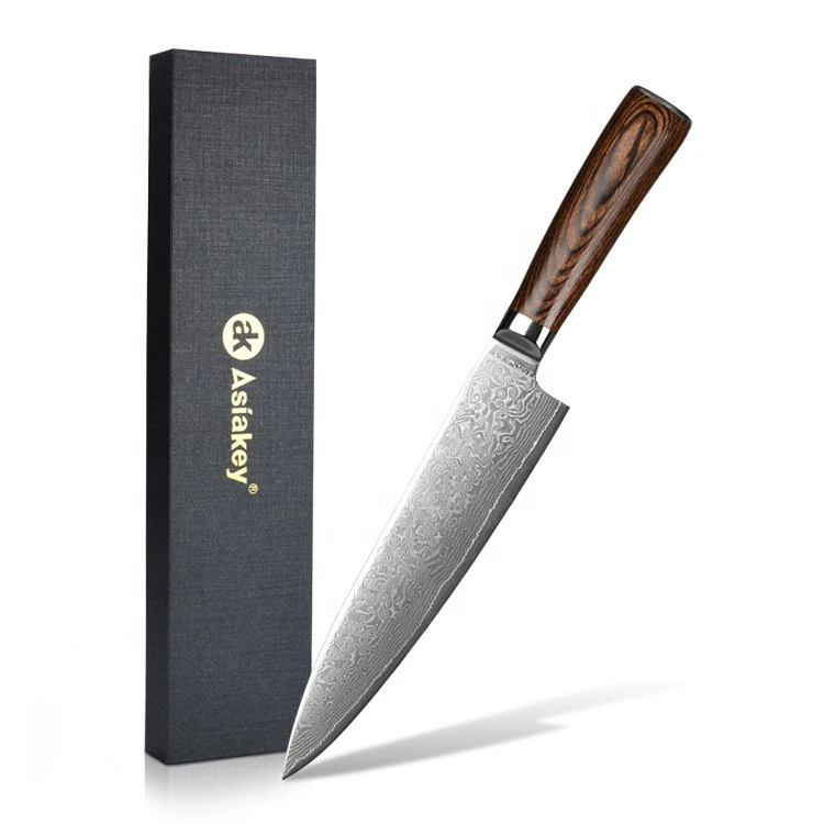 Ergonomic Pakka wood Handle Japanese Damascus 67 Layers Steel Chefs Knife  Kitchen Knives