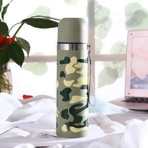 Factory 500ML New Army Green Food 304 Stainless Steel thermos Coffee Mug Vacuum Flask with Strap Wholesale