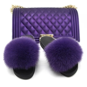 Factory Direct Wholesale fluffy indoor slippers with fur ball  fur slides Fox Fur Slippers   Sandals