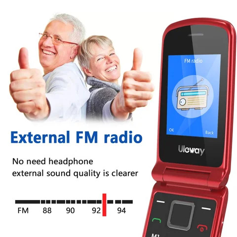 Factory High Quality  Unlocked 4g Bar cell Phone Flip  & 1.77+2.4 Dual Display 4g Senior Mobile Phone Without Contract -Red