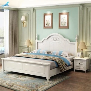 Factory Hot Sale Nordic Style Bedroom Furniture White Color Practical King Size Wood Bed Frame
