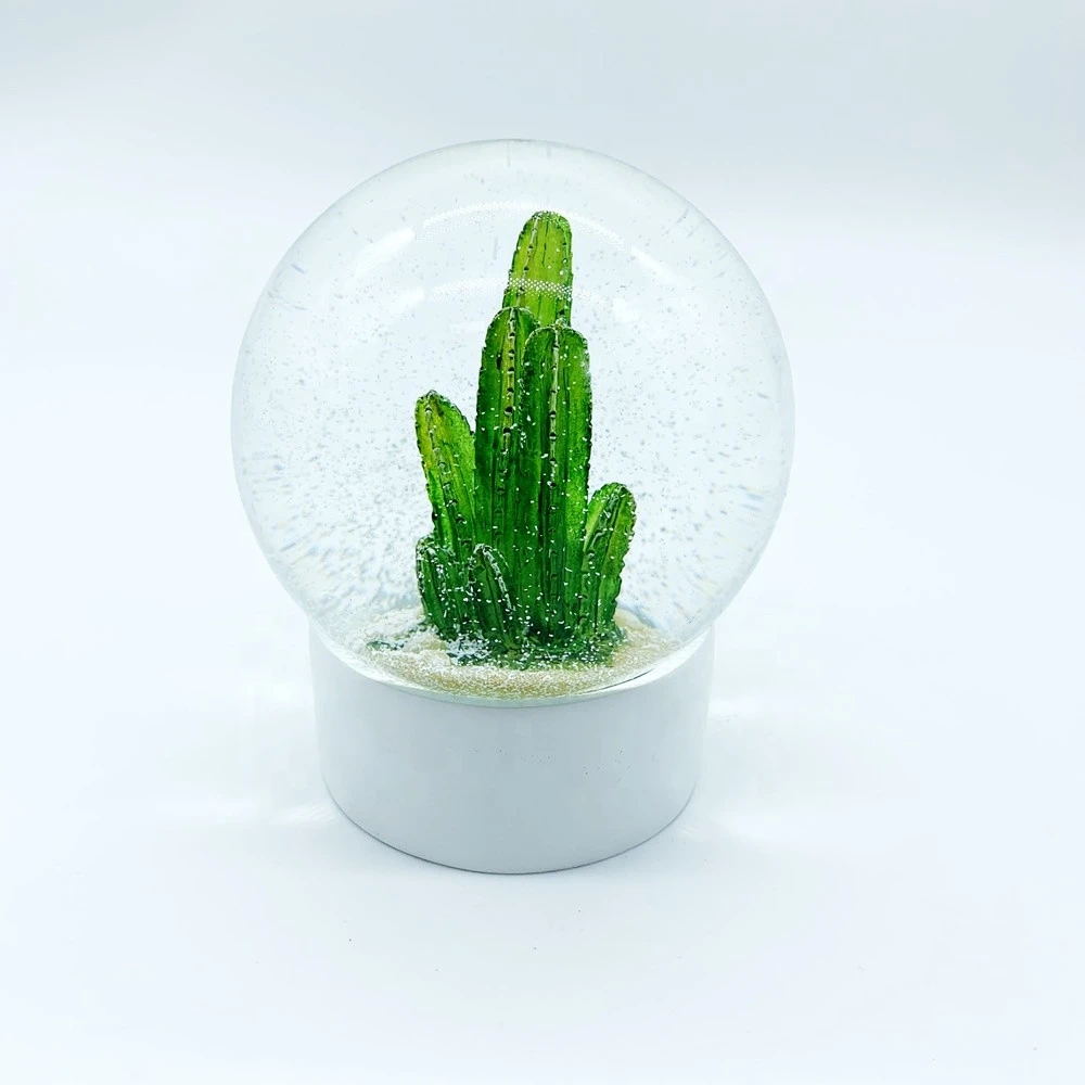 Factory Price sales xmas home decorations 100MM resin craft cactus christmas glass snow globes