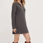 Fashion design Solid knit cozy casual cashmere sweater cashmere dress with quarter zip for women