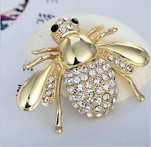 fashion jewelry 2016 unique metal gold plated crystal bee men wedding brooch
