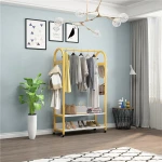 Fashion styling metal coat rack with shoe stand hotel coat hanger rack  with wheels