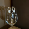 fashion trendy pearl flower drop rhinestone handmade dangle earrings