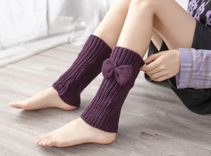 Fashion winter bow short boot acrylic leg warmers custom oem open knit dress new heated warm women&#39;s leg warmers