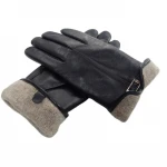 Female real leather gloves with belt customized OEM wool lined ladies fashion leather gloves