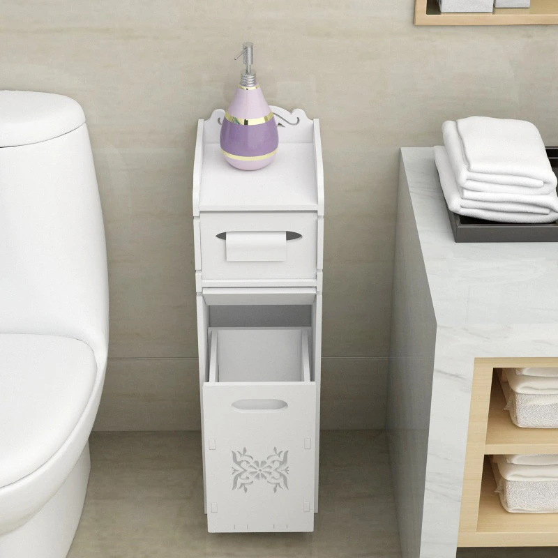 floor free standing white PVC foam board waterproof bathroom furniture set storage cabinet with invisible trash can