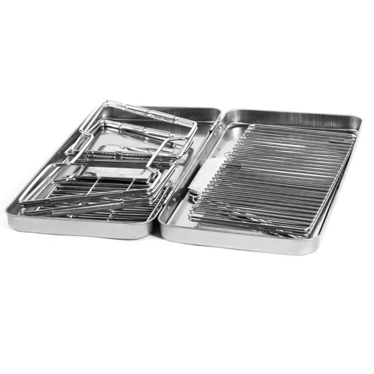 Folding Stainless Steel Charcoal BBQ Grill, bbq charcoal grill with tray