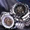 Forsining Military Sport Design Automatic Transparent Silver Stainless Steel Mens Mechanical Watches