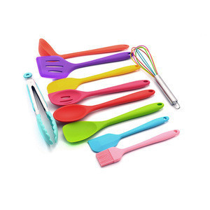 Free Sample 10  pcs Wooden Handle Cooking Tools Accessories Gadgets Silicone Kitchen Utensil Set