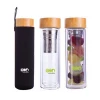 GA6000 BPA Free Wholesale premium kor clear bamboo glass fruit water bottle with stainless steel filter