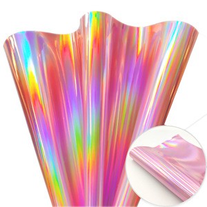 Glossy Shiny Faux Pu Leather  Glitter Material Fabric Holographic Synthetic Pvc Pu Leather Sheet For Ladies Bag