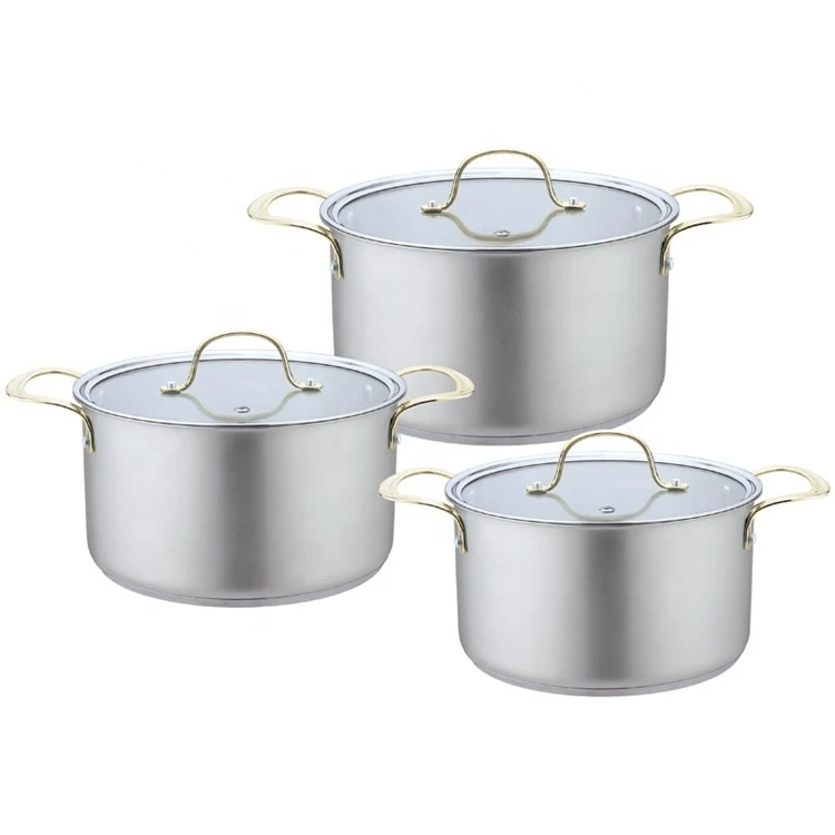 gold handle 8pcs high quality stainless steel stock pot cookware casserole set