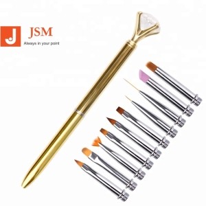 Gold Silver Rose Crystal Nail Art Pen Brush Set Replace Head Cuticle Remover Drawing Painting Liner Design Tool