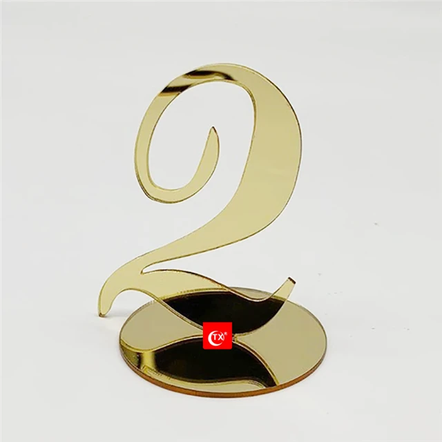 Golden Acrylic Table Number Signs With Stands Modern Perspex Table Numbers