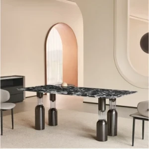 Good Price Popular Modern Dining Room Furniture Set Golden Stainless Steel Frame Dining Table Home Marble Top Dining Table