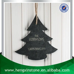 Handmade Personalised Laser Engrave Design 23*22*0.5cm Christmas Tree Shape Decorative Hanging Natural Slate Stone Crafts