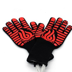 heat insulation fire proof silicone black aramid bbq gloves