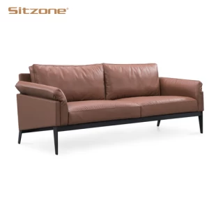 High quality contemporary executive office brown leather sofa set