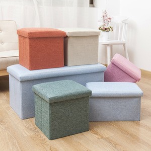High quality factory linen folding sitting living room storage stool ottoman