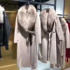 High quality Fox Fur Collar Double Face Cashmere Wool Women Coat autumn and winter