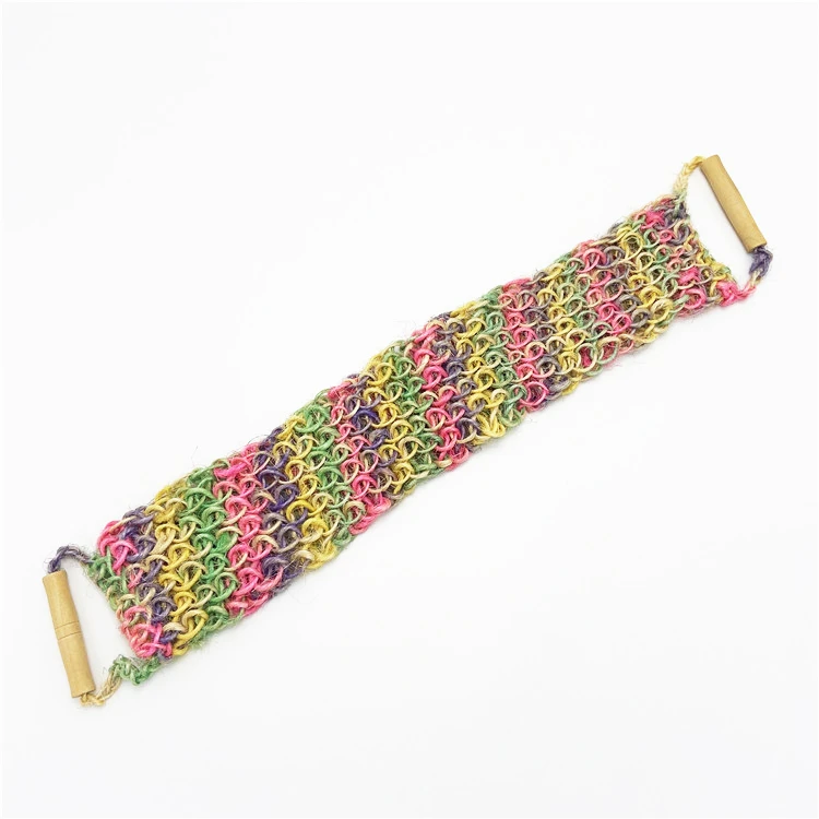 High quality Hand-Knitted Colorful Flexible Back Scrubber Bath Sisal Belt for Body