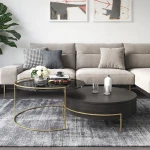 High Quality Light Luxury Black Two Round MDF Coffee Table And Glass Coffee Table