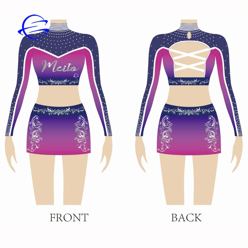 High Quality OEM Cheer Wear Sublimation Lycra Sportswear Ombre Color Youth Team Cheerleading Uniforms