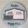 Home Decor Gift Light Grey Round Faux Shiplap Wall Sign Plaque