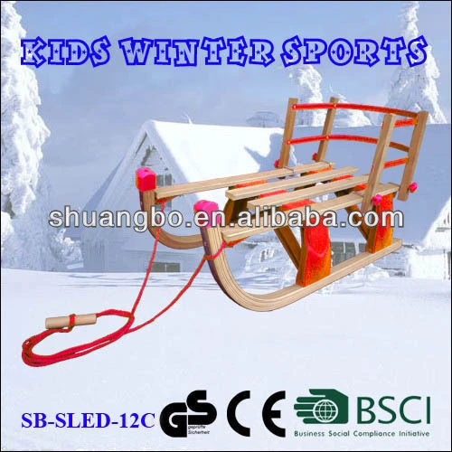 Hot Sale 80CM Red Wooden Snow Foldable Sled with Backrest