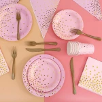 Hot Sale Amazon Pink Bronzing Dot Birthday Party Supplies Pink Paper Plate Paper Set Wedding Decoration Party Supplies