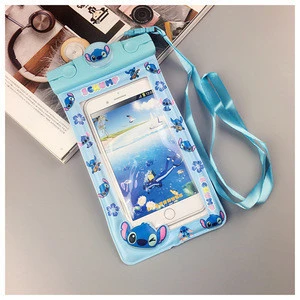 Hot selling new design custom cartoon print diving mobile phone smartphone clear PVC waterproof bag floating waterproof pouch