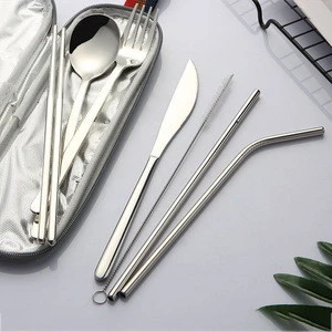 Hot Selling Outdoor Camping Portable Travel Flatware Stainless Steel Metal  Luxury Cutlery Travel Set With Pouch dinnerware sets