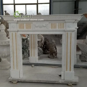 Indoor white marble fireplace, Stone fireplace mantel