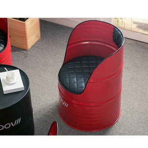 Industrial Loft Style Barrel Chairs Drum Metal Furniture Oil Drum Outdoor Garden Set