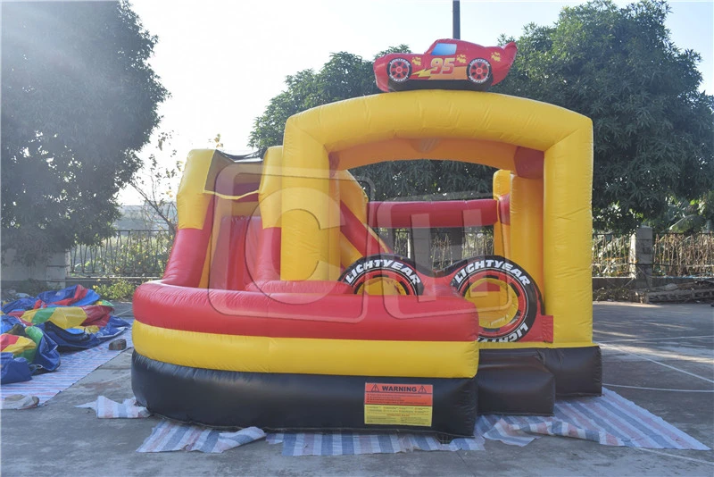 Inflatable car slide with bounce area, Inflatable combo with roof for kids