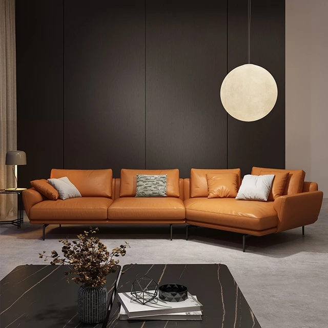 Italian minimalist leather sofa combination  living room postmodern simple creative modern l shaped corner sofa