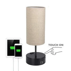 JLT-25515B Modern 3 Way Dimmable Touch Table Lamp With 2 USB Ports AC Power Outlet for Bedroom Bedside