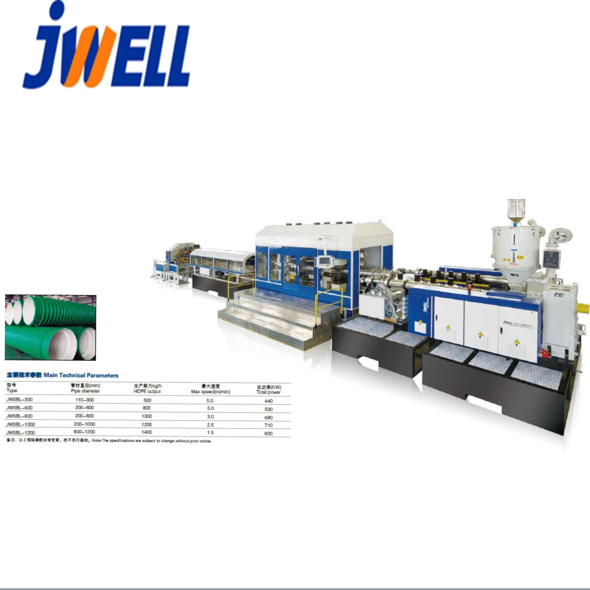 JWELL PP/HDPE/PVC Double Wall Corrugated DWC Pipe Machine/Flexible Corrugated Plastic Pipe Making Machine