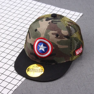 Kids sunhat mesh hat camouflage boys and girls breathable cap Korean trendy hip-hop flat-brimmed hat cartoon anime character cap