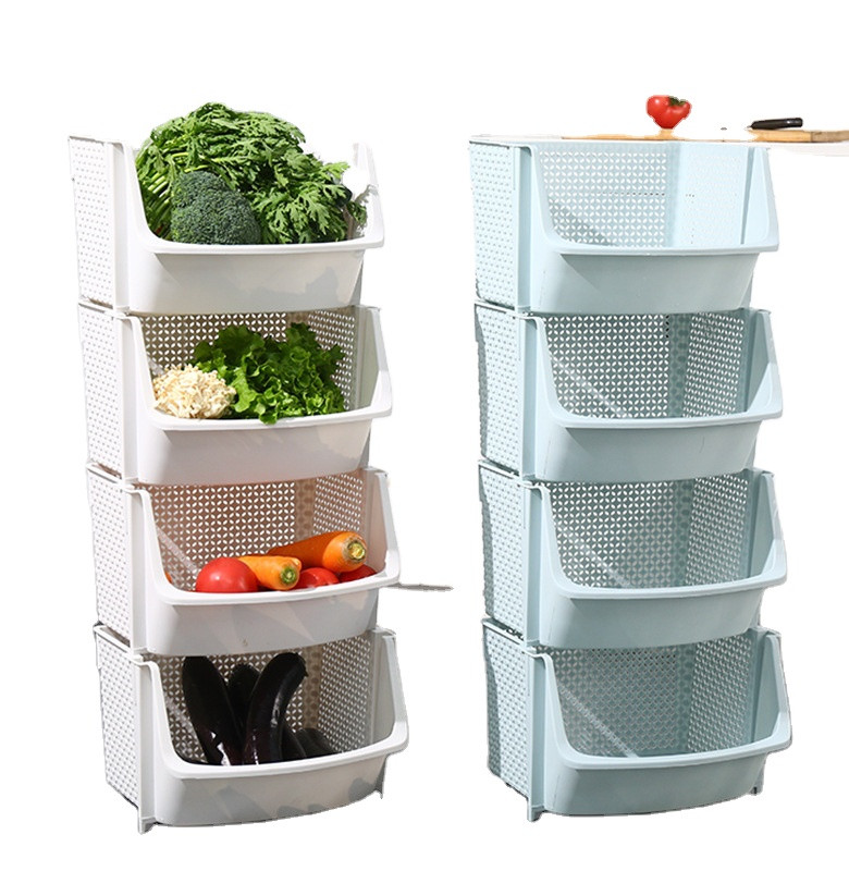 Buy Kitchen Box Rack Superposition Plastic Fruit Basket Floor Shelf ...