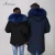 Ladies clothing family set clothes black winter cotton jacket, fark blue faux fur inside raccoon collar mens parka coat