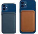 Leather Magnetic credit card phone holder for iphone 12 in navy