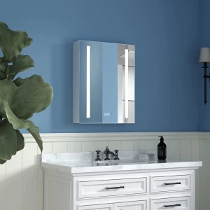 LED Lighted Bathroom Medicine Cabinet with Mirror, 20 X 26 Inch, Recessed or Surface LED Medicine Cabinet, Defog, Stepless Dimming,Color Temper Change, 2 Outlet
