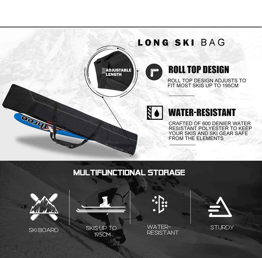 Lightweight & Durable Two pieces 185CM Ski Bag and Ski Boot Helmet Bag Combo