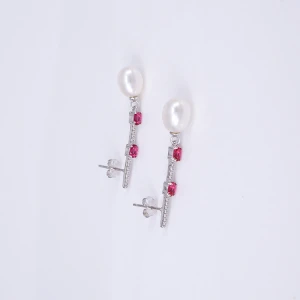 Long Pearls Earrings Anniversary Engagement Party jewelry 925 silver earrings with 7x9mm earring